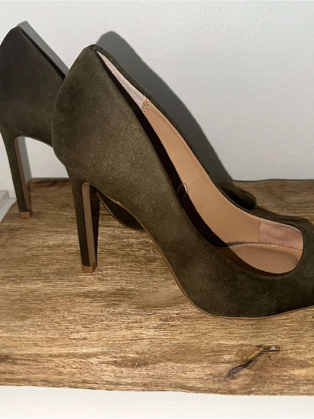 Express Olive Suede Pointed Toe Pumps